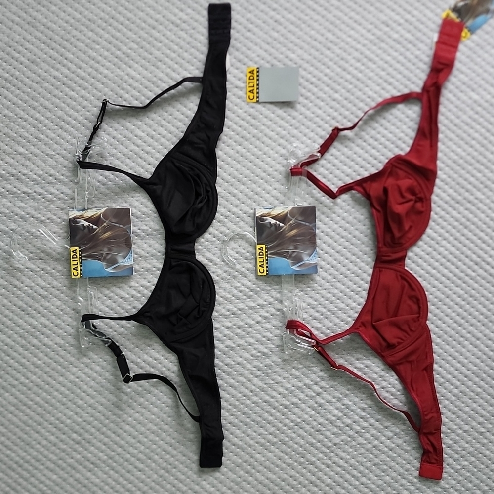 CALIDA body wear Lingerie see-through under wire bras Black Red Made in ITALY
